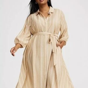 Torrid Striped Belted Midi Dress in Beige